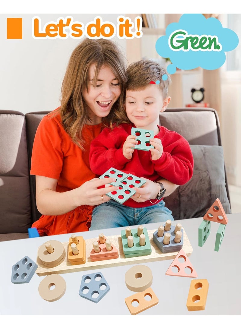 HomKawt Wooden Montessori Toy from 1 2 3 Years, Wooden Toy Motor Skills Toy Baby 6 9 Months Baby Toy Sorting Game Children's Toy Learning Toy Plug-in Puzzle - Image 2