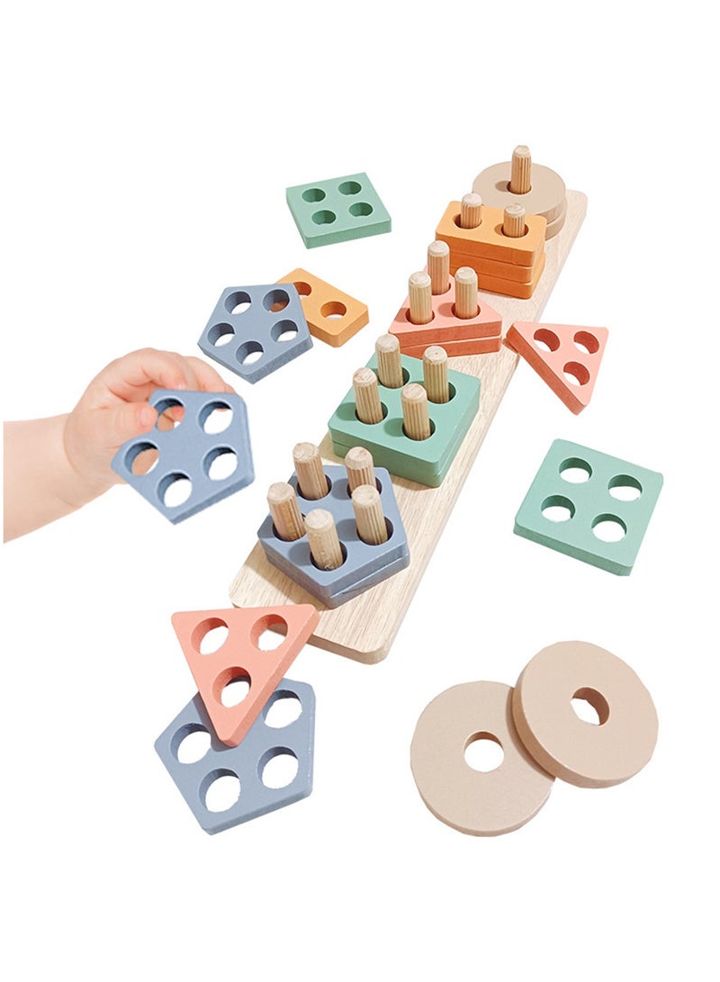 HomKawt Wooden Montessori Toy from 1 2 3 Years, Wooden Toy Motor Skills Toy Baby 6 9 Months Baby Toy Sorting Game Children's Toy Learning Toy Plug-in Puzzle - Image 1