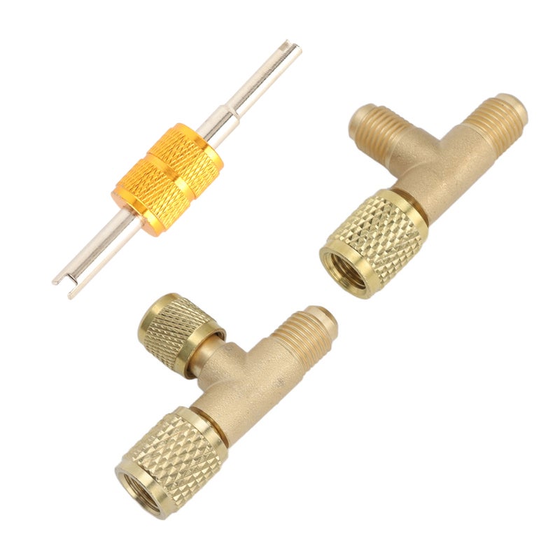 1/4in Valves Core Brass Tee Adapter Quick Coupler Access Tee Fittings for Vacuum Gauge R22 R12 R134 Refrigerant - Image 2