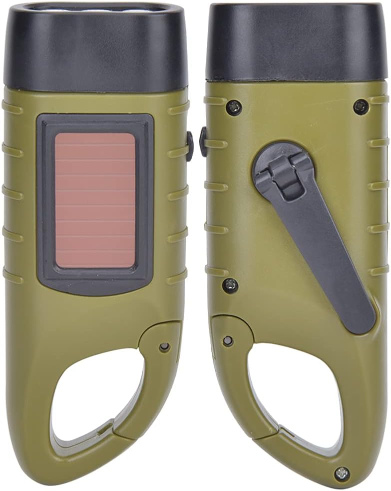 Bewinner Hand Crank Flashlight Solar Hand Crank Flashlight Emergency LED Portable Torch Gear Self Powered Charging Torch(ArmyGreen) - Image 1
