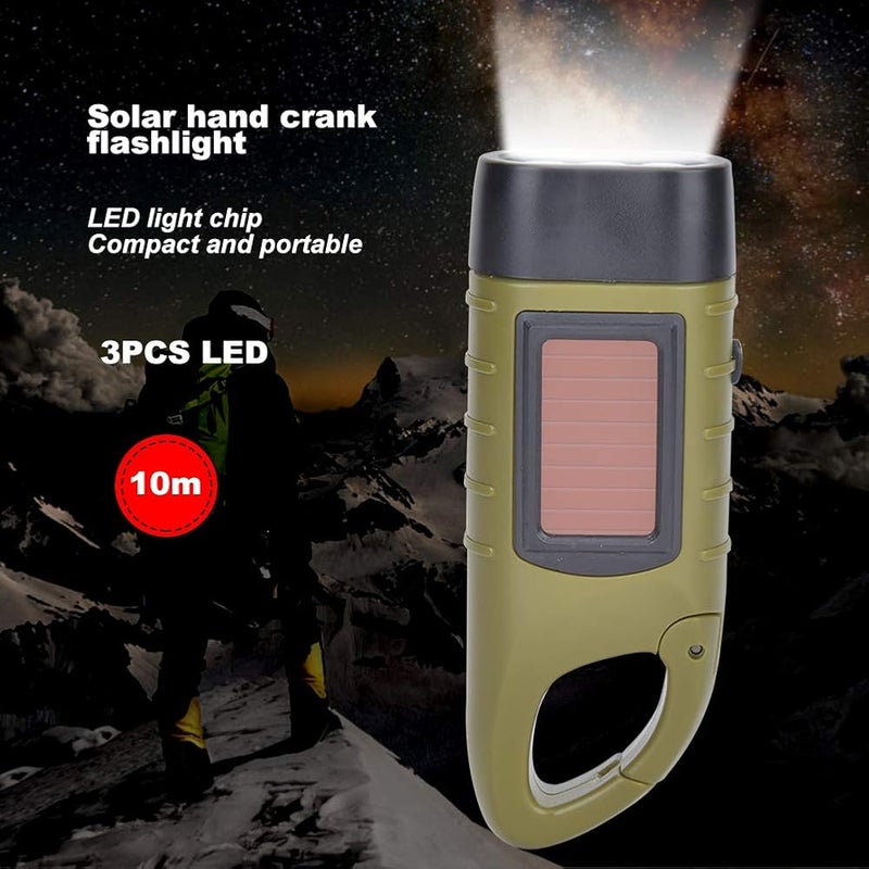 Bewinner Hand Crank Flashlight Solar Hand Crank Flashlight Emergency LED Portable Torch Gear Self Powered Charging Torch(ArmyGreen) - Image 4