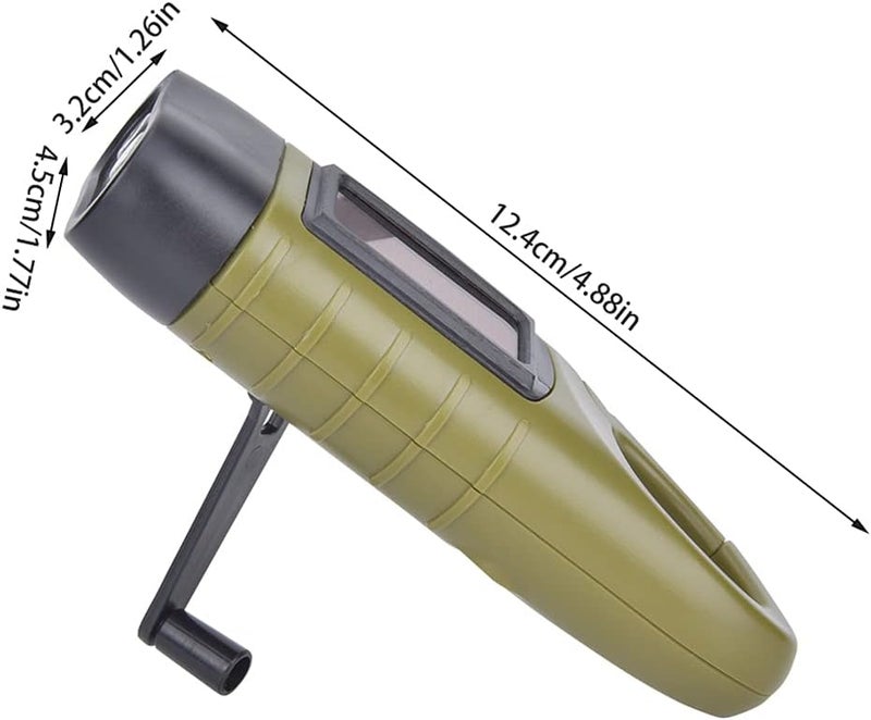 Bewinner Hand Crank Flashlight Solar Hand Crank Flashlight Emergency LED Portable Torch Gear Self Powered Charging Torch(ArmyGreen) - Image 2