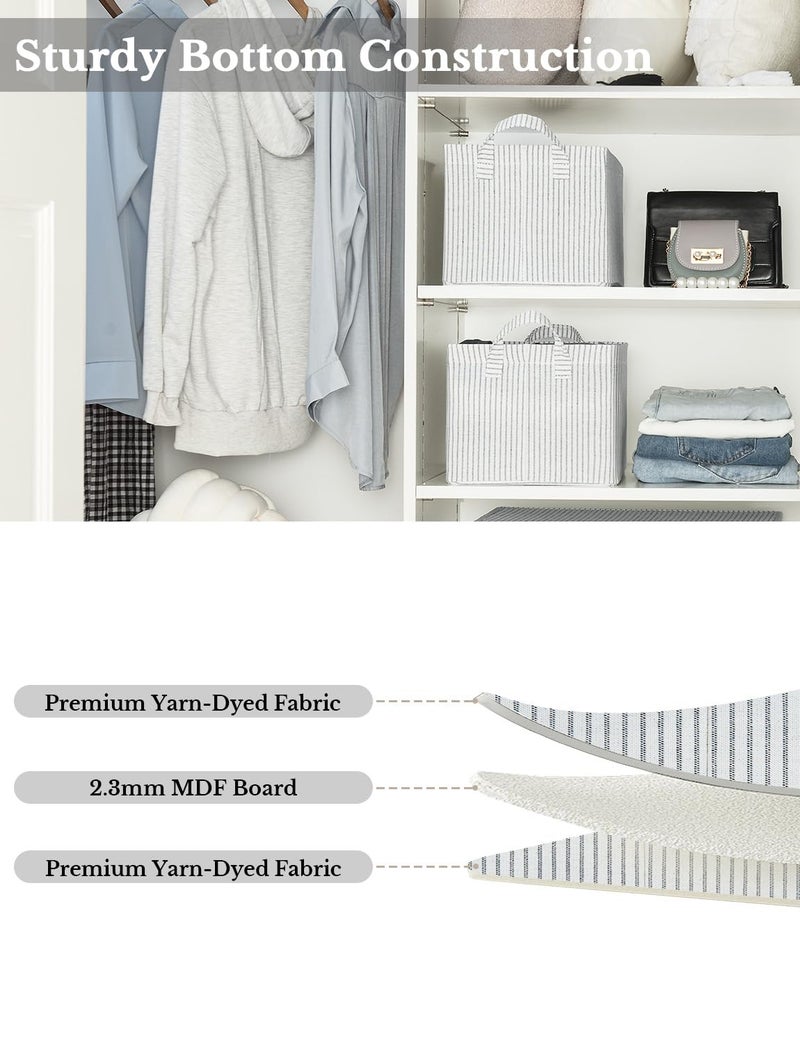 StorageWorks Storage Bins  Fabric Storage Bins for Shelves  Storage Baskets with Metal Frame  Closet Baskets and Bins with Handles  Gray and White Stripes  2-Pack - Image 4