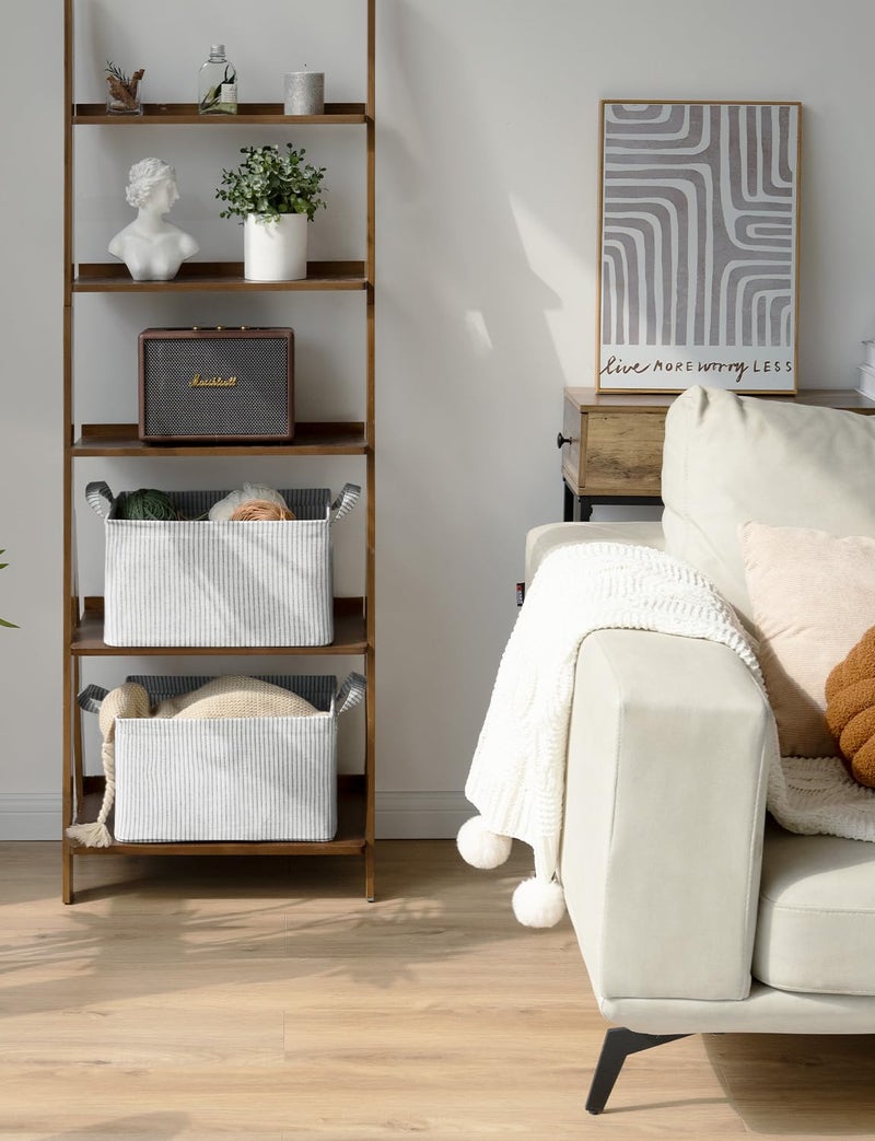 StorageWorks Storage Bins  Fabric Storage Bins for Shelves  Storage Baskets with Metal Frame  Closet Baskets and Bins with Handles  Gray and White Stripes  2-Pack - Image 5