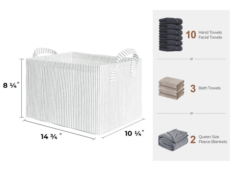 StorageWorks Storage Bins  Fabric Storage Bins for Shelves  Storage Baskets with Metal Frame  Closet Baskets and Bins with Handles  Gray and White Stripes  2-Pack - Image 2