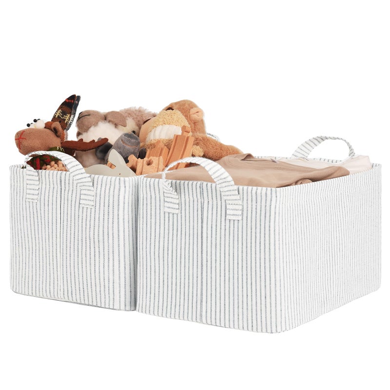 StorageWorks Storage Bins  Fabric Storage Bins for Shelves  Storage Baskets with Metal Frame  Closet Baskets and Bins with Handles  Gray and White Stripes  2-Pack - Image 1