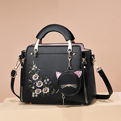 Xiaoyu Fashion Purses and Handbags for Women Ladies Crossbody Bags Top Handle Satchel Shoulder Bags Small Totes (Black Flower) - Image 2