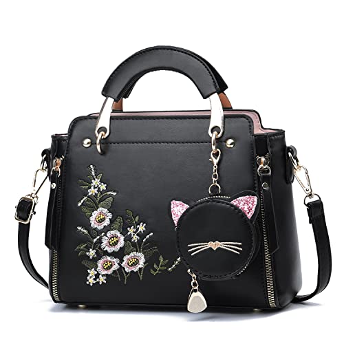 Xiaoyu Fashion Purses and Handbags for Women Ladies Crossbody Bags Top Handle Satchel Shoulder Bags Small Totes (Black Flower) - Image 1