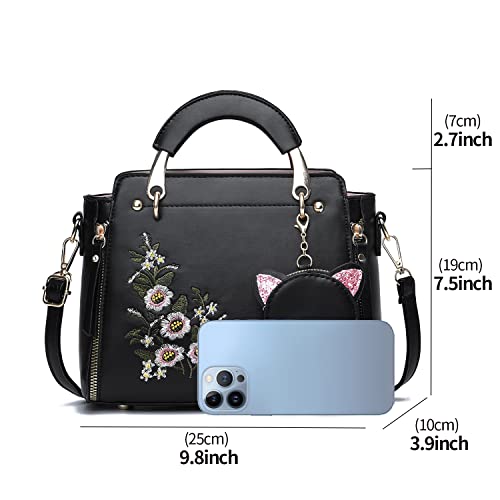 Xiaoyu Fashion Purses and Handbags for Women Ladies Crossbody Bags Top Handle Satchel Shoulder Bags Small Totes (Black Flower) - Image 3