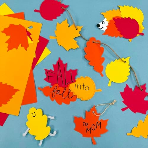 FreshCut Crafts 120 Pieces Fall Leaf Paper Cutouts with IDEA Guide, 2-Sided US Made Card Stock Punch Out Maple, Oak, and Birch Leaves for Bulletin Boards, Classroom Decor, Autumn Crafts, DIY Scrapbook, and Posters - Image 2
