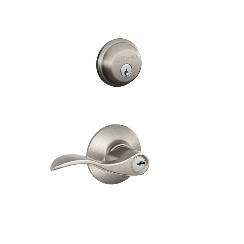 Schlage FB50 V Acc 619 Single Cylinder Deadbolt and Keyed Entry Accent Lever  Satin Nickel