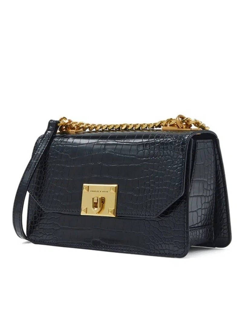Charles & Keith Charles & Keith Flap Crocodile Print Tote Crossbody Shoulder Bag  - Image 3