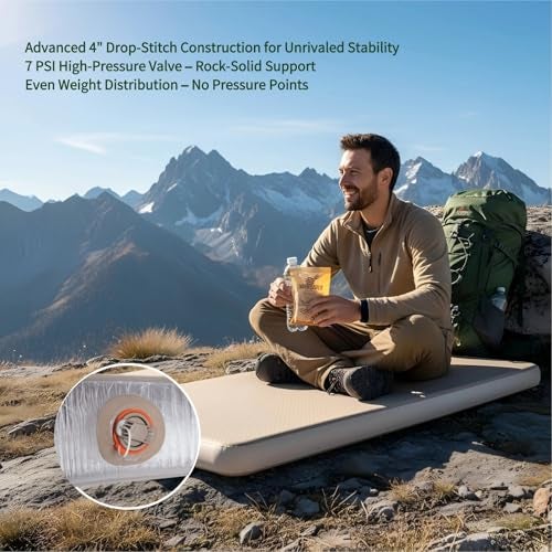 Freein 4" Drop Stitch Camping Sleeping Pad, Inflatable Air Mattress with Firm 7 PSI Support, Fast Inflation Portable Tent & Car Camping Bed, 76" x 51" - Image 5