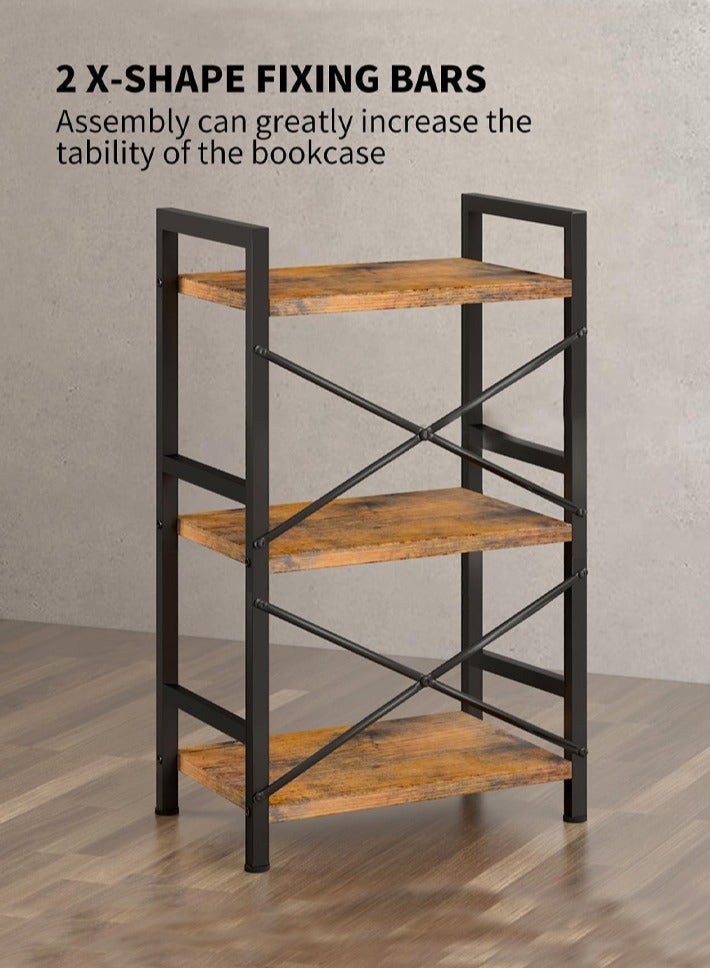 dida-cosmos Bookcase, Rustic Book Shelf Storage Organizer for Living Room, Bedroom, and Home Office Storage Rack (3 Tier)  - Image 5