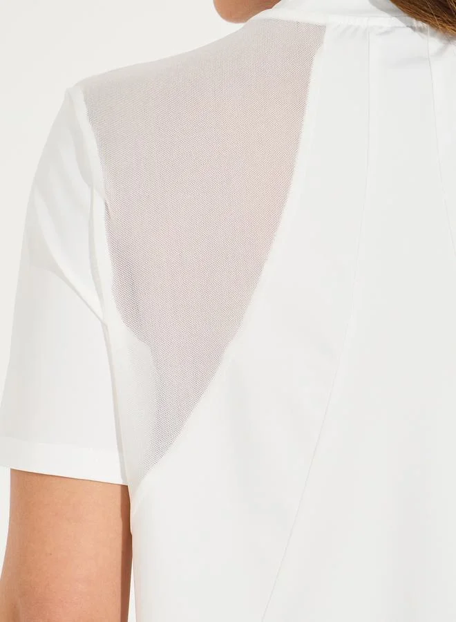 Styli Solid Mesh & Seam Detail Short Sleeves Top
