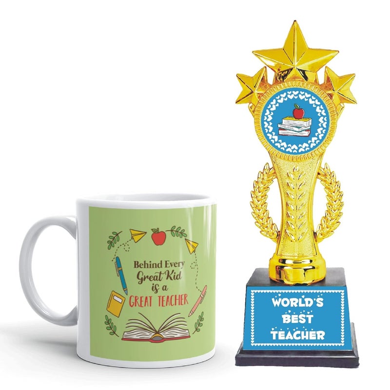Gifts Bucket دلو الهدايا هدية عيد الميلاد للمعلم وراء كل طفل عظيم معلم عظيم كوب قهوة مع جائزة كأس مجموعة من 2 هدايا يوم المعلم للسيد أو السيدة من الطالب - Image 1