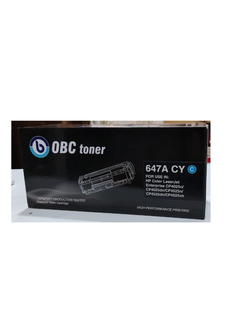 OBC Compatible Cyan Laser Toner Cartridge Replacement for HP 647A; Prints up to 11,000 pages in high quality - Image 1