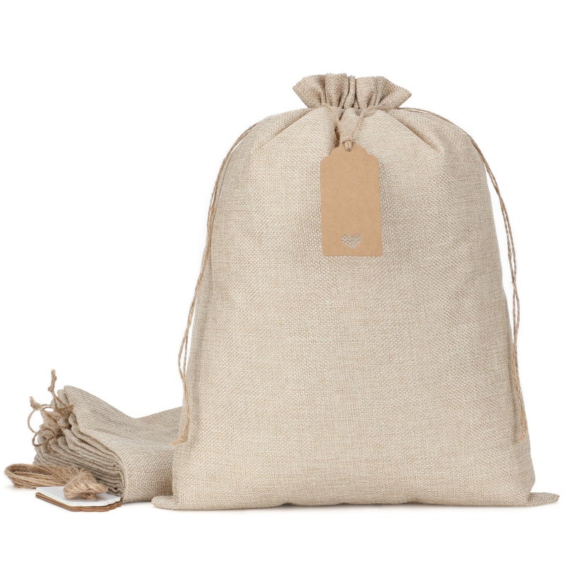 Tapleap Burlap Bags with Drawstring 10Pcs 12x16 Original Favor Sacks for Wrapping Halloween Gifts Breads Wine For Birthday Wedding Party or Cover Dust