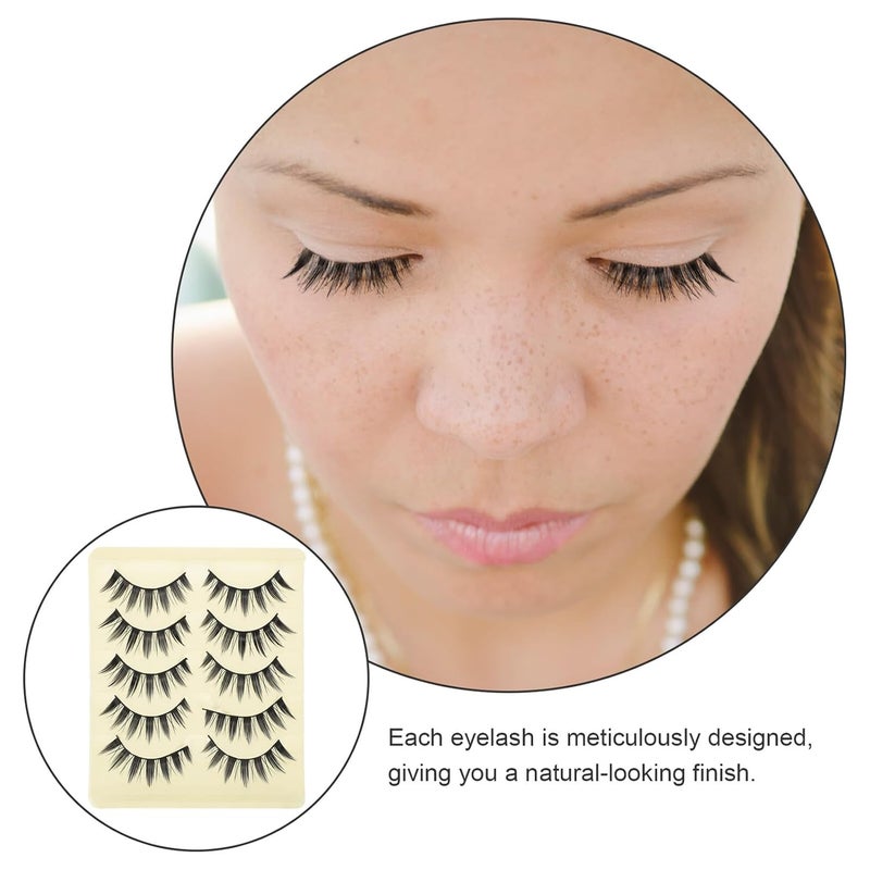 False Eyelashes for Women 5 Pairs Natural Look Long Thick Curly Fake Lashes Makeup Tools Lightweight Faux Eyelashes for Daily Wear - Image 3