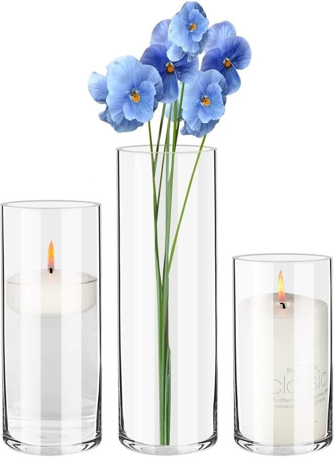 Generic BIGIVACA Set of 3 Clear Glass Cylinder Vases Bulk,6 8 10 inch-3 pack Tall Glass Cylinder Candle Holders,Glass Plant & Flower Vases for Centerpieces, Home and Wedding Decoration. (W:4’)  - Image 1