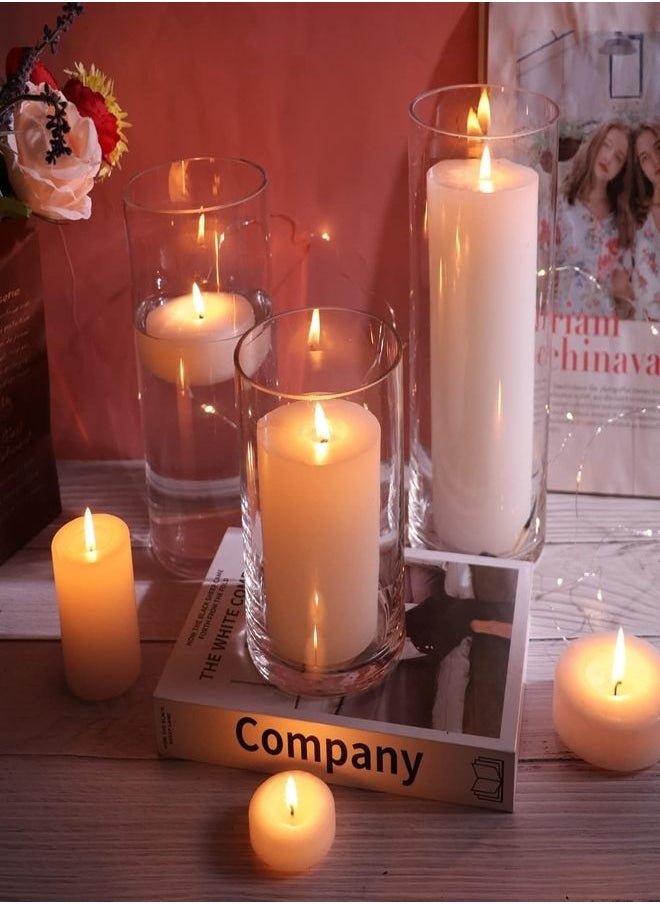 Generic BIGIVACA Set of 3 Clear Glass Cylinder Vases Bulk,6 8 10 inch-3 pack Tall Glass Cylinder Candle Holders,Glass Plant & Flower Vases for Centerpieces, Home and Wedding Decoration. (W:4’)  - Image 3