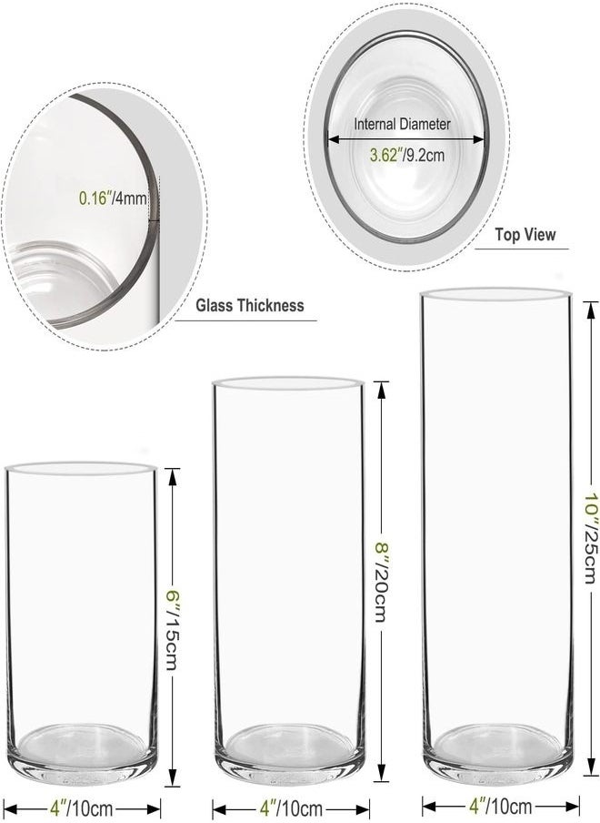 Generic BIGIVACA Set of 3 Clear Glass Cylinder Vases Bulk,6 8 10 inch-3 pack Tall Glass Cylinder Candle Holders,Glass Plant & Flower Vases for Centerpieces, Home and Wedding Decoration. (W:4’)  - Image 2