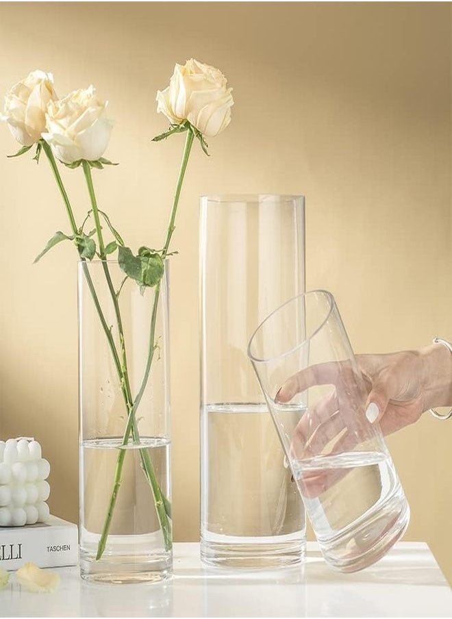 Generic BIGIVACA Set of 3 Clear Glass Cylinder Vases Bulk,6 8 10 inch-3 pack Tall Glass Cylinder Candle Holders,Glass Plant & Flower Vases for Centerpieces, Home and Wedding Decoration. (W:4’)  - Image 4