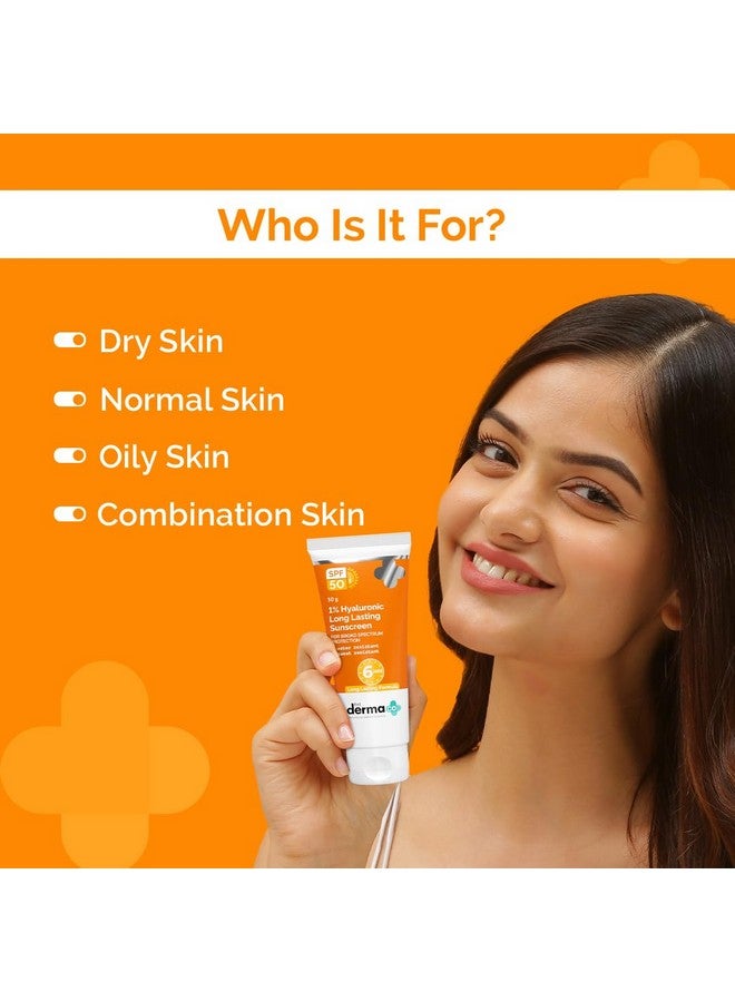 THE derma Co 1% Hyaluronic Long Lasting Sunscreen Spf 50 Pa++++ With Hyaluronic Acid & Vitamin E For Broad Spectrum Protection 50 G All Skin Types |6 Hrs. Sun Protection|Water & Sweat Resistant - Image 3