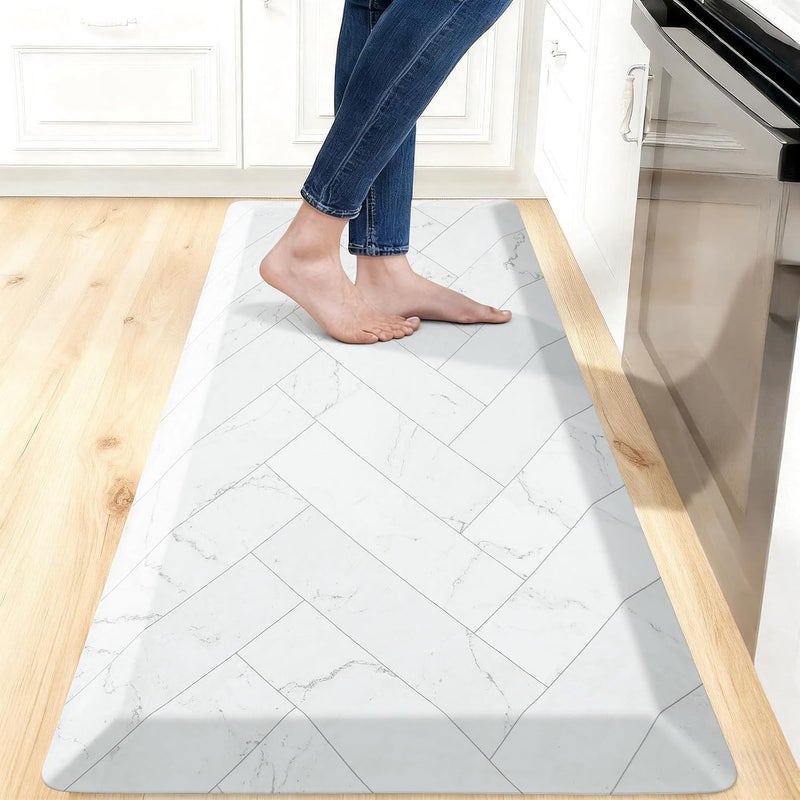 UKISS 9/10 Marble-Pattern Extra Thick Cushioned Kitchen Mat, Non-Slip Waterproof Comfort Memory Foam Standing Desk Mat, Ergonomic Anti Fatigue Floor Mat for Kitchen, Office (Teal, 20" X 48") - Image 1