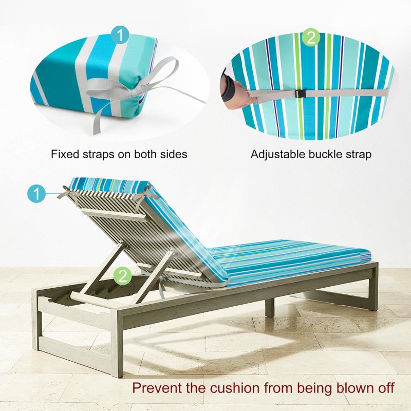 NettyPro Outdoor Patio Lounge Chair Cushion Covers Set 2 with Zipper and Tie, Water Repellent UV Resistant, 80 x 26 x 3 Inch, Replacement Cover Only, Stripes Turquoise - Image 4