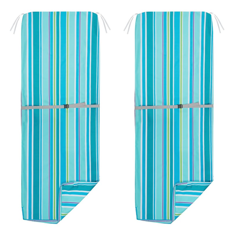 NettyPro Outdoor Patio Lounge Chair Cushion Covers Set 2 with Zipper and Tie, Water Repellent UV Resistant, 80 x 26 x 3 Inch, Replacement Cover Only, Stripes Turquoise - Image 1