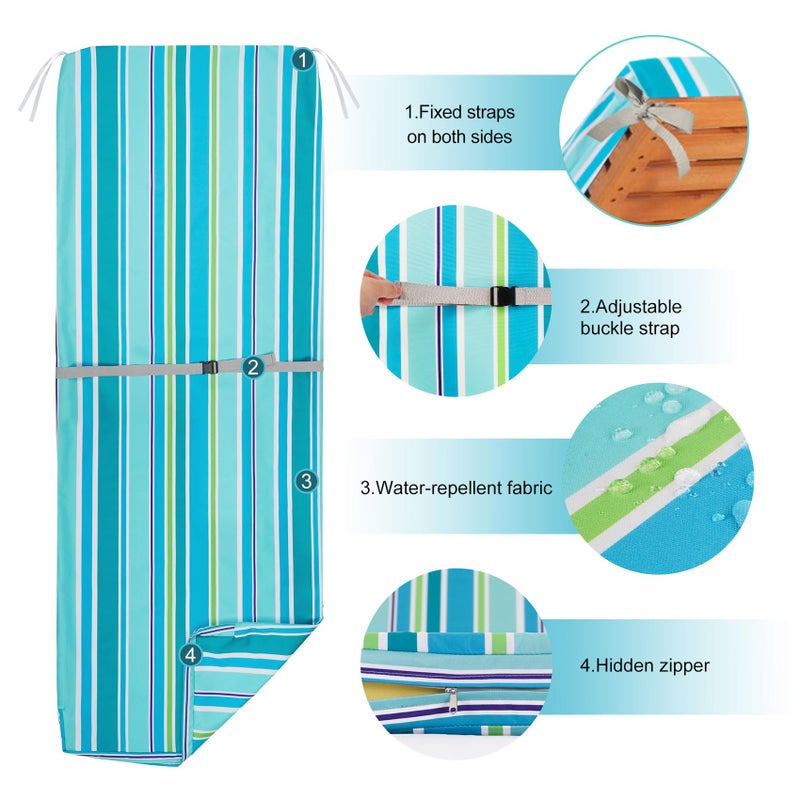 NettyPro Outdoor Patio Lounge Chair Cushion Covers Set 2 with Zipper and Tie, Water Repellent UV Resistant, 80 x 26 x 3 Inch, Replacement Cover Only, Stripes Turquoise - Image 3