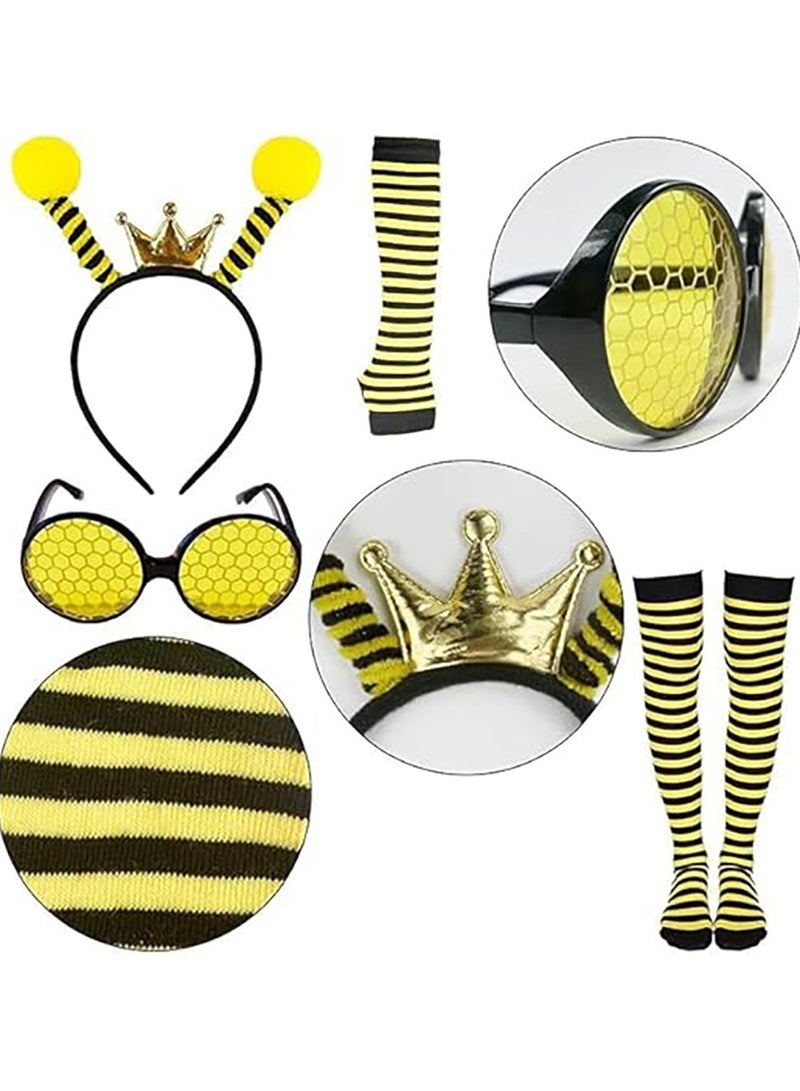 VUCATIN Bee Costume Kit 5 PCS Bee Costume Yellow Antenna Headband Sunglasses Tutu Skirt Bee Striped Leg Warmers Knee Thigh High Stocking Long Gloves for Cosplay Party Halloween - Image 3