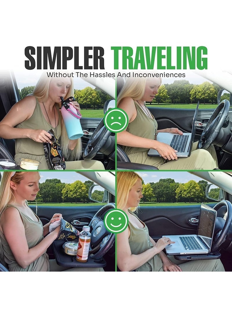 SKT Portable Car Steering Wheel Desk, Car Tray for Food and Laptop,Can Hold Food and Laptops, Tablets, IPads, or Notebooks, Making it Convenient for Dining and Working.  Suitable for Travelers or Frequent Business Travelers and Fits the Steering Wheel of Most Vehicles. - Image 4