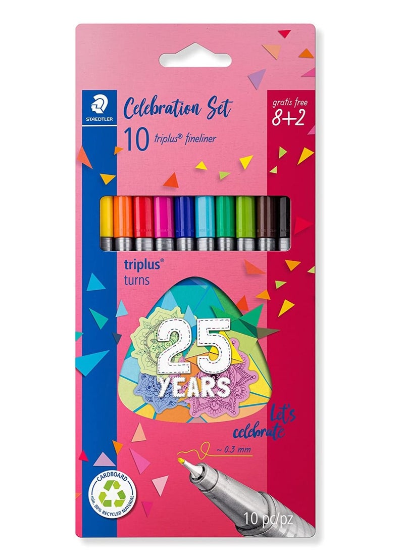 STAEDTLER - 10-Piece Triplus Fineliner Superfine 0.3mm Tip For Sketching And Colouring Multicolour - Image 1