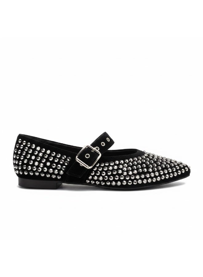 Women's flat shoes adorned with sparkling rhinestones, featuring an elegant design and an adjustable strap. - Image 3
