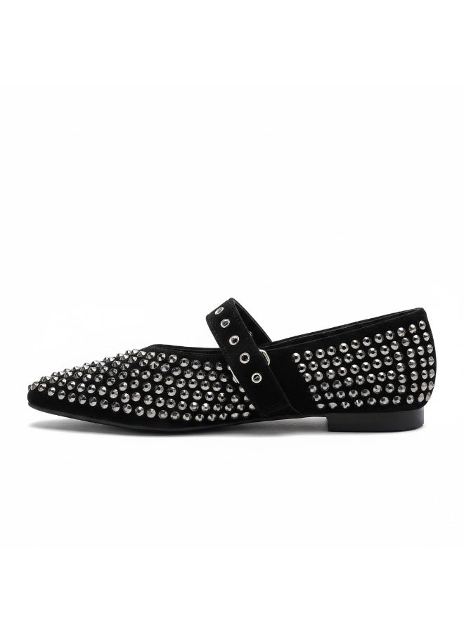 Women's flat shoes adorned with sparkling rhinestones, featuring an elegant design and an adjustable strap. - Image 4