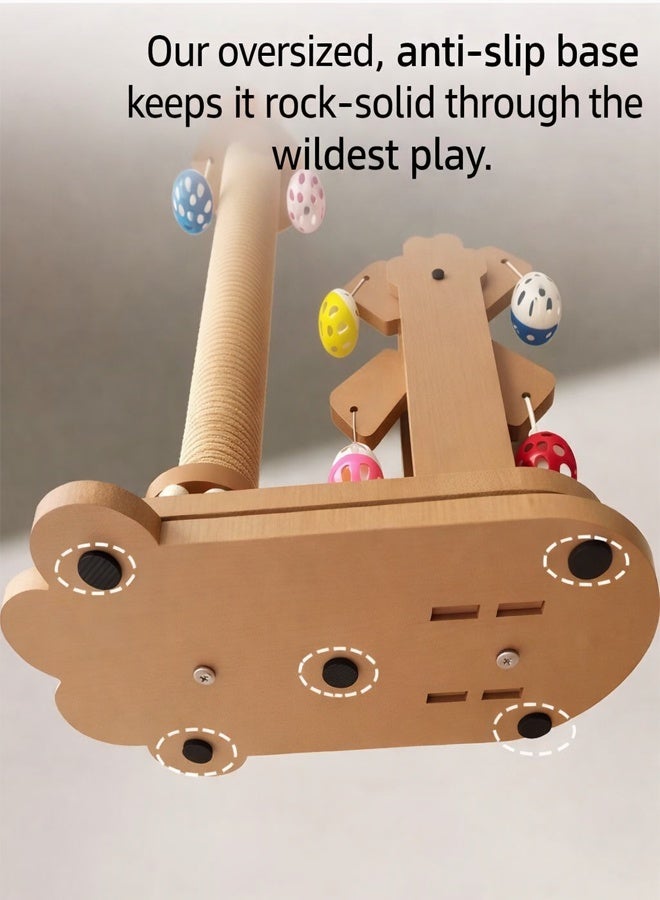 سيسلي لوح خدش للقطط بتصميم عجلة فيريس، لعبة تفاعلية للقطط مع عجلة دوارة وكرات معلقة، أداة خدش خشبية للقطط المنزلية للعب والخدش - Image 3