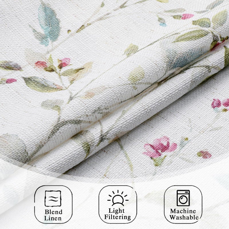Chyhomenyc Roman Kitchen Curtains 36 Inch Length  Linen Blend Textured Small Half Window Curtain  Leaf Floral Printed Light Filtering Short Curtains For Bathroom Basement 38Wx36L Inch 2Pcs - Image 4