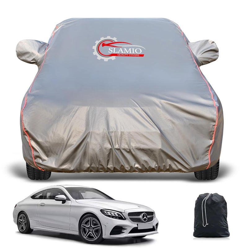 Slamio Heavy-Duty Car Body Cover for Mercedes C Class | Waterproof, Dustproof, UV Protection, Custom Fit, Heavy Belt & Buckle with Mirror & Antenna Pocket | Dark Grey - Image 1