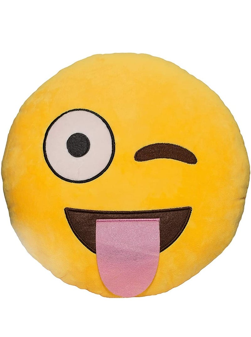 EvZ Emoji Tongue Face Emoticon Cushion Stuffed Plush Soft Pillow  Official Certified  32cm Yellow - Image 1