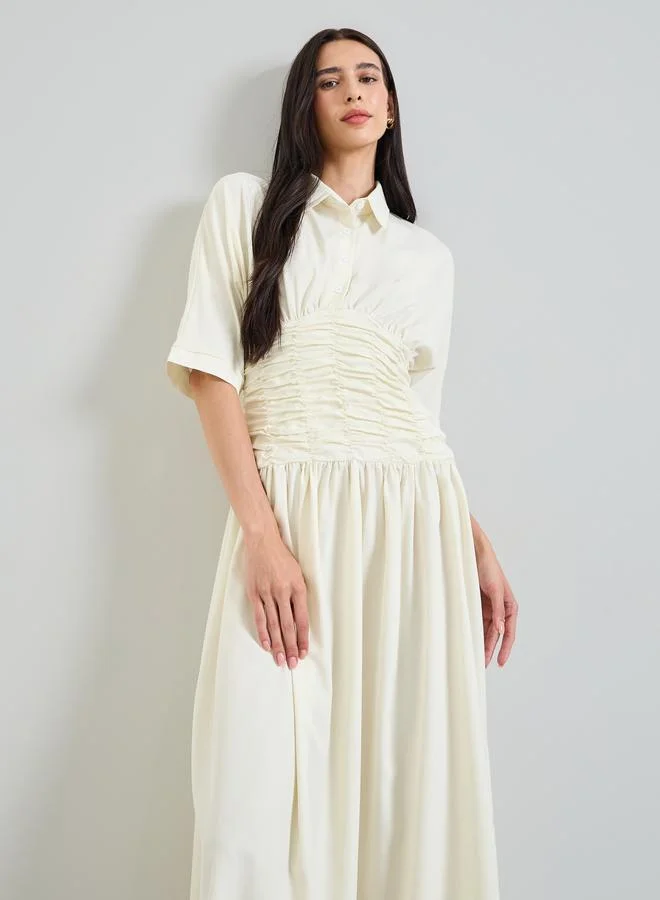 ستايلي Cream Gathered A-Line Maxi Dress