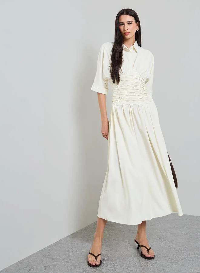ستايلي Cream Gathered A-Line Maxi Dress