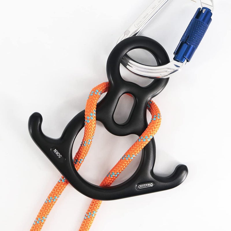NewDoar 50KN 11000 LBF Rescue Figure,8 Descender Large Bent-Ear Belaying and Rappelling Gear Belay Device for Rock Climbing, Aerial dance,Ziplining and Peak Rescue 7075 Aluminum Alloy(black) - Image 5