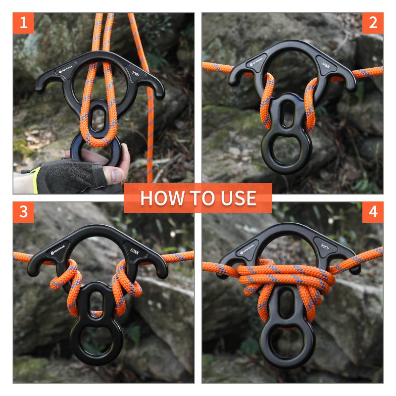 NewDoar 50KN 11000 LBF Rescue Figure,8 Descender Large Bent-Ear Belaying and Rappelling Gear Belay Device for Rock Climbing, Aerial dance,Ziplining and Peak Rescue 7075 Aluminum Alloy(black) - Image 3