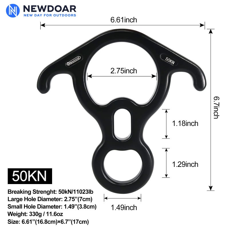 NewDoar 50KN 11000 LBF Rescue Figure,8 Descender Large Bent-Ear Belaying and Rappelling Gear Belay Device for Rock Climbing, Aerial dance,Ziplining and Peak Rescue 7075 Aluminum Alloy(black) - Image 2