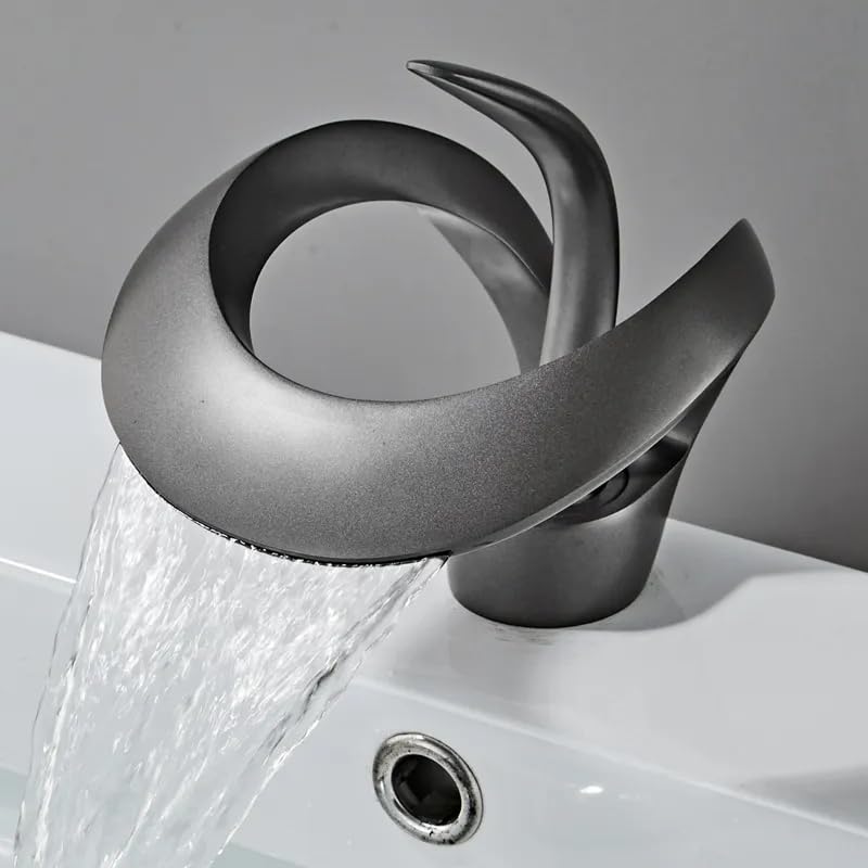 MAPPLE CREATION Elegant Bathroom Sink Faucet Single Hole Waterfall Vanity Sink Faucet Solid Brass Single Handle Basin Tap Hot and Cold Basin Faucet Basin Faucet Mixer Tap Waterfall Water Faucet - Image 1