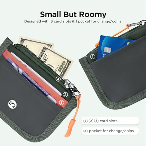 Babysun Mini Rfid Card Holder Slim Wallet with Change Zipper Pocket/3 Crad Slots/Key Ring, Small Wallet Thin Credit Card Wallet for Women & Men Olive Green - Image 3