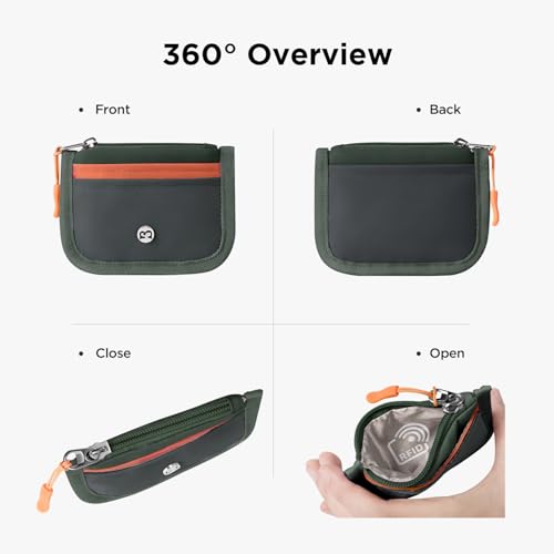 Babysun Mini Rfid Card Holder Slim Wallet with Change Zipper Pocket/3 Crad Slots/Key Ring, Small Wallet Thin Credit Card Wallet for Women & Men Olive Green - Image 2