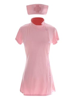Women White Short Sleeve Professional Medical Lab Coat Nurse With Cap .